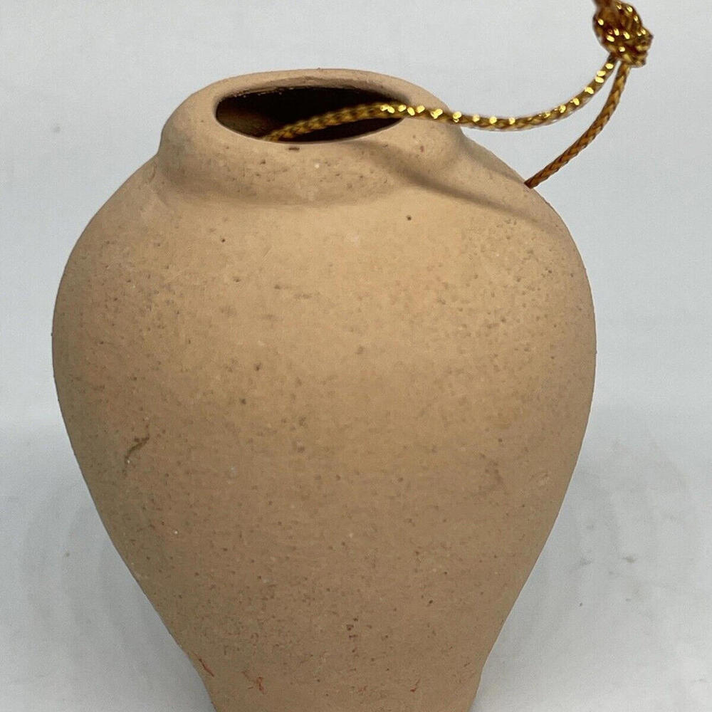 South American Hand Painted Terracotta Pottery Vase‎ Christmas Ornament 2.5" - Picture 3 of 8